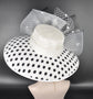 Church Kentucky Derby Hat Carriage Tea Party Wedding Wide Brim  Royal Ascot Horse Race Oaks day hat White w Black Polka Dot