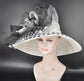 Church Kentucky Derby Hat Carriage Tea Party Wedding Wide Brim  Royal Ascot Horse Race Oaks day hat White w Black Polka Dot