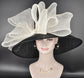 Black Sinamay Derby Hat: Wide Brim, Ivory Bow
