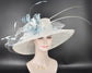 Wide Brim Sinamay Kentucky Derby Hat: White & Powder Blue