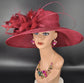 Burgundy Sinamay Derby Hat: Wide Brim Feather Ascot Hat