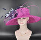 Wide Brim Sinamay Hat Church Kentucky Derby Hat Carriage Tea Party Wedding Hat Fuchsia Pink w Navy Blue Powder Blue Oaks day hat
