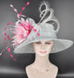 Powder  Blue w Mix  Pink Wide Brim Sinamay Hat Church Kentucky Derby Hat  Tea Party Wedding Royal Ascot Hat Horse Race Oaks day hat