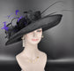 Black Sinamay Derby Hat: Purple Feather Church Ascot Hat