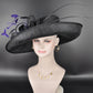 Black Sinamay Derby Hat: Purple Feather Church Ascot Hat