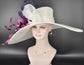 Wide Brim Sinamay Derby Hat: White, Navy & Hot Pink Flower