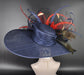 Navy Blue Sinamay Derby Hat: Red Feather Ascot Race Day Hat