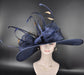 Navy Blue Kentucky Derby Hat: Royal Ascot Wide Brim Feathered Hat