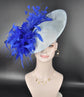 Powder Blue Fascinator Hat: Royal Blue Feather Flowers, Kentucky Derby