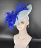 Powder Blue Fascinator Hat: Royal Blue Feather Flowers, Kentucky Derby