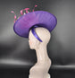Purple Sinamay Kentucky Derby Hat with Pink Feather Flower