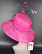 Fuchsia Sinamay Derby Hat: Wide Brim Feather Ascot Hat