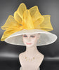 Sinamay Derby Hat: White Wide Brim with Yellow Bow