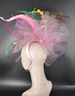 Kentucky Derby Fascinator Hat: Pink, Green, Yellow Peacock Feathers