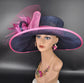 Sinamay Kentucky Derby Hat: Navy Blue, Hot Pink Feather Flower