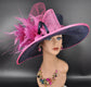 Sinamay Kentucky Derby Hat: Navy Blue, Hot Pink Feather Flower