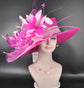 Wide Brim Kentucky Derby Hat, Ascot Hat for Wedding & Tea Party, Garden Party Hat, Mother of the Bride, Church Fuchsia Pink Baby Pink