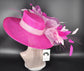 Wide Brim Kentucky Derby Hat, Ascot Hat for Wedding & Tea Party, Garden Party Hat, Mother of the Bride, Church Fuchsia Pink Baby Pink