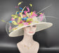 Off white Ivory  Blue Green Pink Wide Brim Kentucky Derby Hat,Ascot Hat for Wedding Tea Party, Garden Party Hat, Mother of the Bride, Church