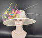 Off white Ivory  Blue Green Pink Wide Brim Kentucky Derby Hat,Ascot Hat for Wedding Tea Party, Garden Party Hat, Mother of the Bride, Church