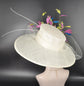 Off white Ivory  Blue Green Pink Wide Brim Kentucky Derby Hat,Ascot Hat for Wedding Tea Party, Garden Party Hat, Mother of the Bride, Church