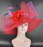 Red Fuchsia Sinamay Derby Hat: Feather Flower Tea Party Hat