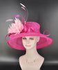 Church, Kentucky Derby Hat. Carriage, Tea Party ,Wedding ,Wide Brim Sinamay Hat, Royal Ascot,Horse Race,Oaks Day Hat Fuchsia Hot Pink Flower