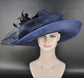 Navy Blue Kentucky Derby Hat: Feather Flower & Ostrich Quill Sinamay
