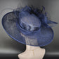 Navy Blue Kentucky Derby Hat: Feather Flower & Ostrich Quill Sinamay