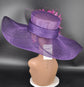 Purple Sinamay Kentucky Derby Hat: Hot Pink Feather Flower Wide Brim