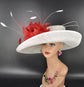 Wide Brim Sinamay Derby Hat: Red Flower Ascot Race Day Hat