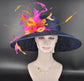Sinamay Kentucky Derby Hat: Navy, Fuchsia, Orange Feather Flower