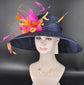 Sinamay Kentucky Derby Hat: Navy, Fuchsia, Orange Feather Flower