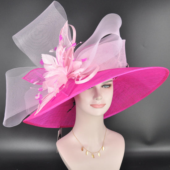 Fuchsia Sinamay Kentucky Derby Hat: Pink Floral Wide Brim Wedding Hat