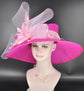 Fuchsia Sinamay Kentucky Derby Hat: Pink Floral Wide Brim Wedding Hat