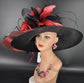 Wide Brim Sinamay Kentucky Derby Hat: Black with Red Rose