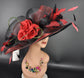 Wide Brim Sinamay Kentucky Derby Hat: Black with Red Rose