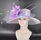 Wide Brim Sinamay Kentucky Derby Hat: Lilac Feather Flower