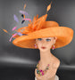 Church, Kentucky Derby Hat ,Carriage, Tea Party, Wedding, Wide Brim Sinamay Hat, Royal Ascot Hat, Horse Race Hat, Oaks day hat Orange