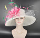 Wide Brim Sinamay Derby Hat: Pink Flower & Feather Ascot Hat