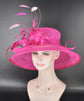 Fuchsia Sinamay Derby Hat: Wide Brim Feather Ascot Hat