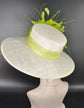 Kentucky Derby Hat: Ivory Sinamay Wide Brim Feather Ascot Hat