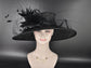 Black Wide Brim Kentucky Derby Hat,Ascot Hat for Wedding & Tea Party, Garden Party Hat, Mother of the Bride, Church