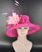 Church, Kentucky Derby Hat. Carriage, Tea Party ,Wedding ,Wide Brim Sinamay Hat, Royal Ascot,Horse Race,Oaks Day Hat Fuchsia Hot Pink Flower
