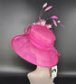 Church, Kentucky Derby Hat. Carriage, Tea Party ,Wedding ,Wide Brim Sinamay Hat, Royal Ascot,Horse Race,Oaks Day Hat Fuchsia Hot Pink Flower