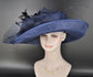 Navy Blue Kentucky Derby Hat: Feather Flower & Ostrich Quill Sinamay