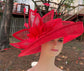 Red Sinamay Kentucky Derby Hat: Wide Brim Race Day Ascot Hat