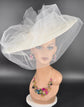 Large Brim Sinamay Fascinator Hat W Tulle Veil for Kentucky Derby Hat Millinery Supply Round Shape 18.5 Diameter, hold by elastic