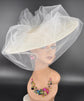 Large Brim Sinamay Fascinator Hat W Tulle Veil for Kentucky Derby Hat Millinery Supply Round Shape 18.5 Diameter, hold by elastic