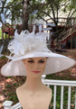 Wide Brim Sinamay Derby Hat: Feather Flower Wedding Church Hat